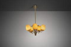  Sieva OY Brass and Glass Ornamental Chandelier by Siev Oy Finland 1950s - 4556366