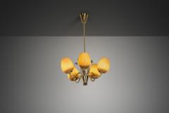  Sieva OY Brass and Glass Ornamental Chandelier by Siev Oy Finland 1950s - 4561684