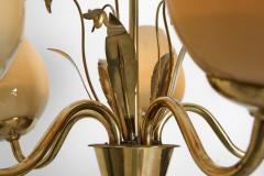  Sieva OY Brass and Glass Ornamental Chandelier by Siev Oy Finland 1950s - 4561686