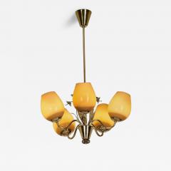  Sieva OY Brass and Glass Ornamental Chandelier by Siev Oy Finland 1950s - 4561871