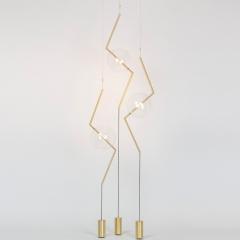  Silvio Mondino Studio Fulmine Three Lights Floor to Ceiling Minimalist Sculptural Lamp Brushed Brass - 2001514