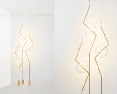  Silvio Mondino Studio Fulmine Three Lights Floor to Ceiling Minimalist Sculptural Lamp Brushed Brass - 2001515