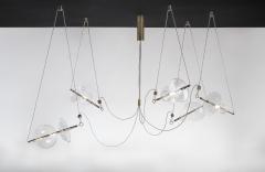  Silvio Mondino Studio Trapezi Five Lights Aged Brass Contemporary Pendant Chandelier Blown Glass - 4489262