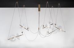 Silvio Mondino Studio Trapezi Five Lights Aged Brass Contemporary Pendant Chandelier Blown Glass - 4489267