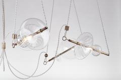  Silvio Mondino Studio Trapezi Five Lights Aged Brass Contemporary Pendant Chandelier Blown Glass - 4489269