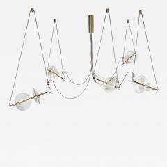  Silvio Mondino Studio Trapezi Five Lights Neutral Shades Contemporary Pendant Chandelier Brass Glass - 2112911