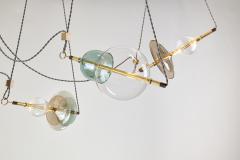  Silvio Mondino Studio Trapezi Seven Lights Chandelier in Brass Murano Glass LED Dimmable - 4470793