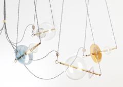  Silvio Mondino Studio Trapezi Six Lights Bright Colors Contemporary Pendant Chandelier Brass Glass - 4484840