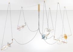  Silvio Mondino Studio Trapezi Six Lights Bright Colors Contemporary Pendant Chandelier Brass Glass - 4484847