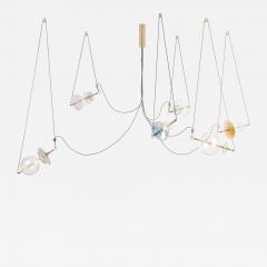  Silvio Mondino Studio Trapezi Six Lights Bright Colors Contemporary Pendant Chandelier Brass Glass - 4484931