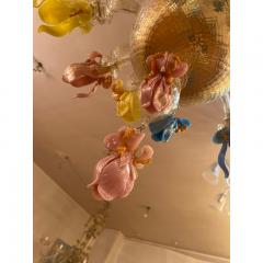  SimoEng 1970s Italian Style Murano Glass Multicolors With Flowers Chandelier - 3607065