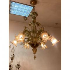 SimoEng 1970s Italian Style Murano Glass Multicolors With Gold Chandelier - 3607093