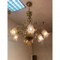  SimoEng 1970s Italian Style Murano Glass Multicolors With Gold Chandelier - 3607101