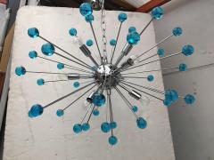  SimoEng 2020s Murano Style Glass Sputnik Blue Italian Handmade Chandelier - 2823377