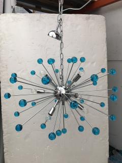  SimoEng 2020s Murano Style Glass Sputnik Blue Italian Handmade Chandelier - 2823378