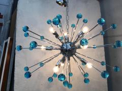  SimoEng 2020s Murano Style Glass Sputnik Blue Italian Handmade Chandelier - 2823385