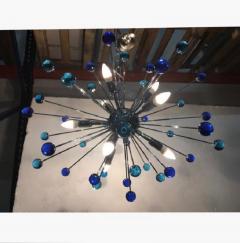  SimoEng 2020s Murano Style Glass Sputnik Blue Italian Handmade Chandelier - 2832427