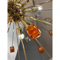  SimoEng Contemporary Amber and Black Cubes Murano Glass Gold Sputnik Chandelier - 3964960