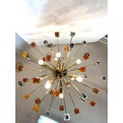  SimoEng Contemporary Amber and Black Cubes Murano Glass Gold Sputnik Chandelier - 3964963