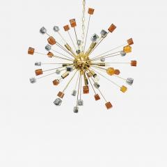  SimoEng Contemporary Amber and Black Cubes Murano Glass Gold Sputnik Chandelier - 3968332