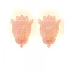  SimoEng Contemporary Pink Murano Glass Leaf Wall Sconces a Pair - 3573252