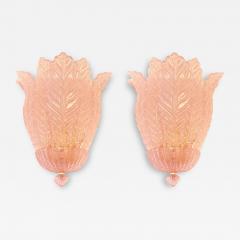  SimoEng Contemporary Pink Murano Glass Leaf Wall Sconces a Pair - 3573870