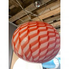  SimoEng Contemporary Red and White Sphere Pendant in Murano Style Glass - 4086603