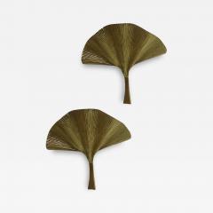 SimoEng Fan Leaf Motif Gold Metal Wall Sconces a Pair - 3647619