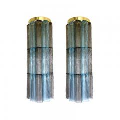  SimoEng Grey and Light Blue Murano Glass Tronchi Sconces by Simoeng Set of 2 - 4685801