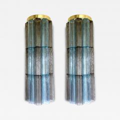  SimoEng Grey and Light Blue Murano Glass Tronchi Sconces by Simoeng Set of 2 - 4689333