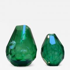  SimoEng Impressive and rare italian green cristal handmade cut vases - 2766499