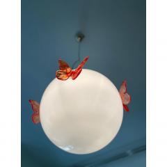  SimoEng Italian Murano Style Glass Opalino Pendant With Red Butterfly - 4070406