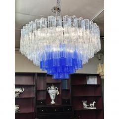  SimoEng Large Transparent and Blue Tronchi Murano Glass Chandelier in Venini Style - 4027539