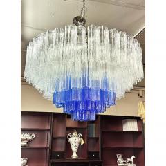  SimoEng Large Transparent and Blue Tronchi Murano Glass Chandelier in Venini Style - 4027540