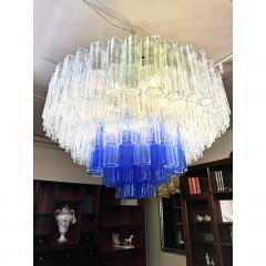  SimoEng Large Transparent and Blue Tronchi Murano Glass Chandelier in Venini Style - 4027542