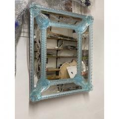  SimoEng Light Blue Floreal Hand Carving Mirror in Murano Glass Style - 3345739