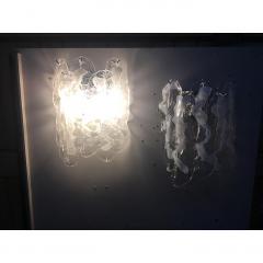  SimoEng Lot of 2 Transparent and White Fiamma Murano Glass Wall Sconces - 4209146