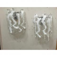  SimoEng Lot of 2 Transparent and White Fiamma Murano Glass Wall Sconces - 4209151