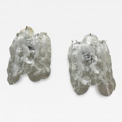  SimoEng Lot of 2 Transparent and White Fiamma Murano Glass Wall Sconces - 4209855