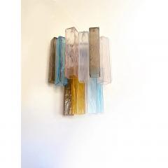  SimoEng Lot of 4 Multicolored Squared Murano Style Glass Wall Sconces - 4029374
