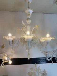  SimoEng Milky and Gold Murano Glass Chandelier With Flowers and Leaves - 2831014