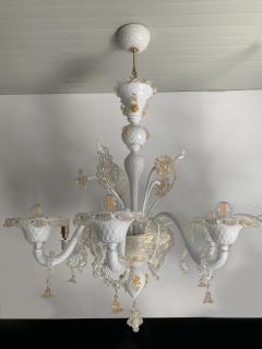  SimoEng Milky and Gold Murano Glass Chandelier With Flowers and Leaves - 2831017