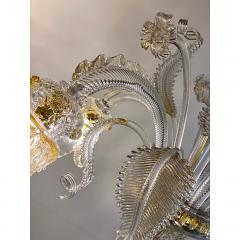  SimoEng Murano Style Glass Clear and Gold Chandelier With Flowers and Leaves - 4030496