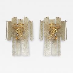  SimoEng Pair of Contemporary Hammered Strips Listelli Murano Glass Wall Sconces - 3236253