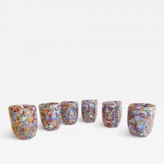  SimoEng Set of 6 Multicolor Floral Murrine Glasses in the Style of Murano Glass - 3969194