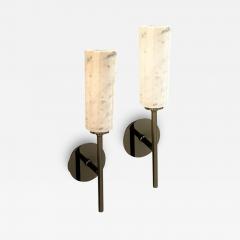  SimoEng Set of Two Contemporary Black Nickel Carrara Marble Wall Sconces - 3647614