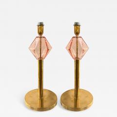  SimoEng Set of Two Contemporary Italian Pink Murano Style Glass Table Lamps - 4087388