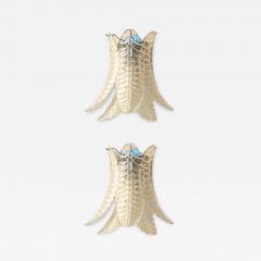  SimoEng Set of Two Contemporary Italian Transparent Felci Murano Glass Wall Sconce - 3679621