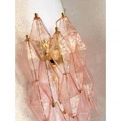 SimoEng Set of Two Contemporary Pink Poliedri Murano Glass Gold 24k Wall Sconces - 4209013