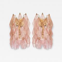  SimoEng Set of Two Contemporary Pink Poliedri Murano Glass Gold 24k Wall Sconces - 4209771